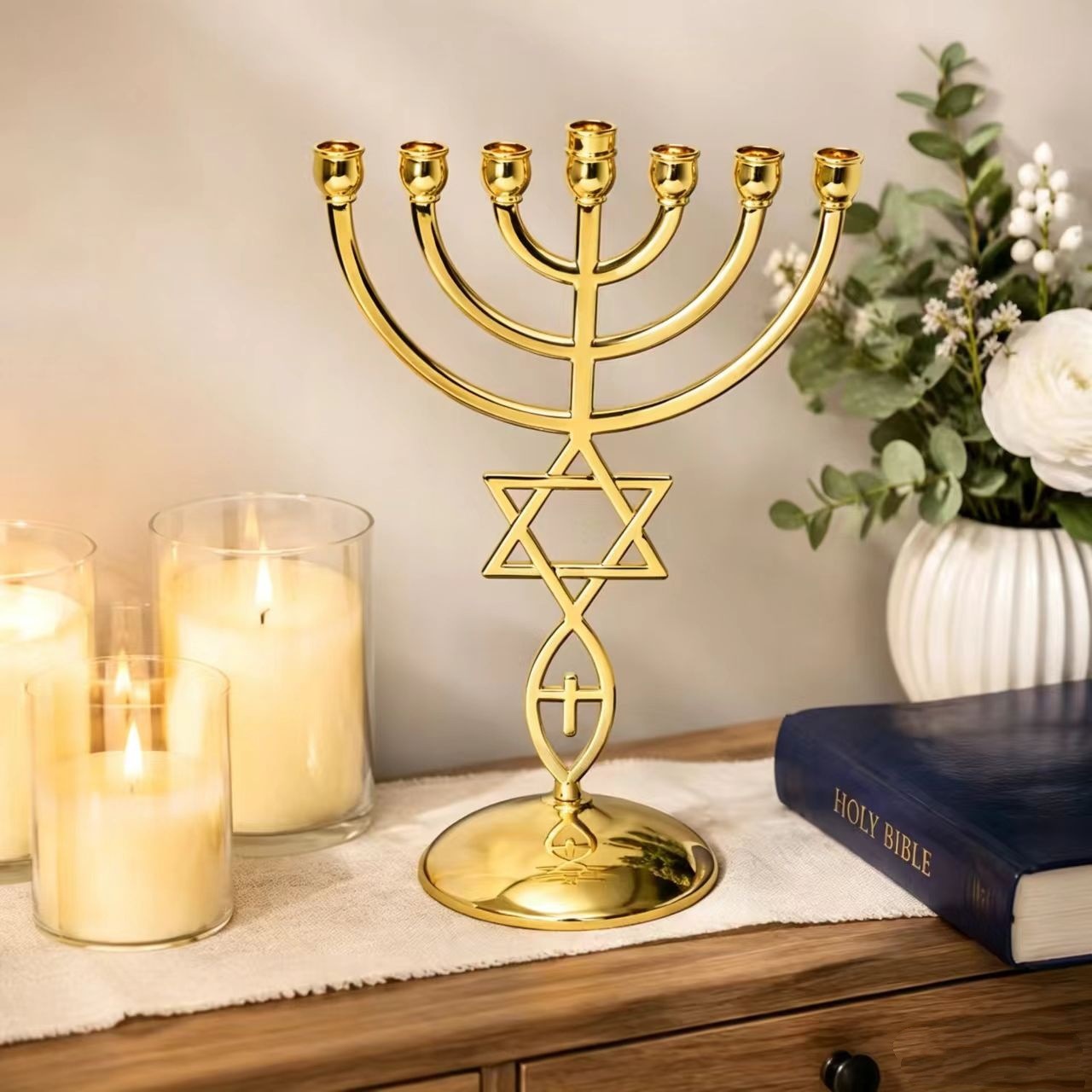 Candle Holder Decor - 하누카 7구 촛대 세트 다윗의 별