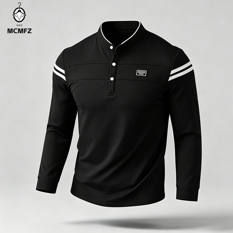 Wall Sticker - 남성용 도시 스타일 긴팔 폴로 셔츠,