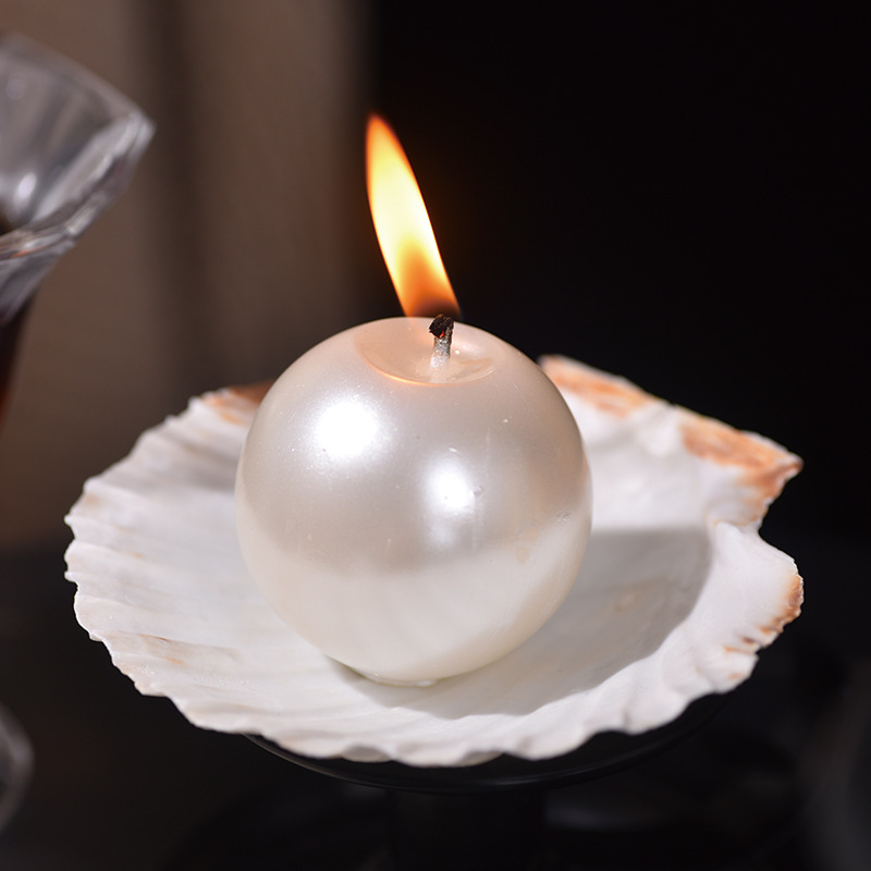 Candle Holder Decor - 우아한 진주볼 캔들과 조개껍데기 홀더, 웨딩