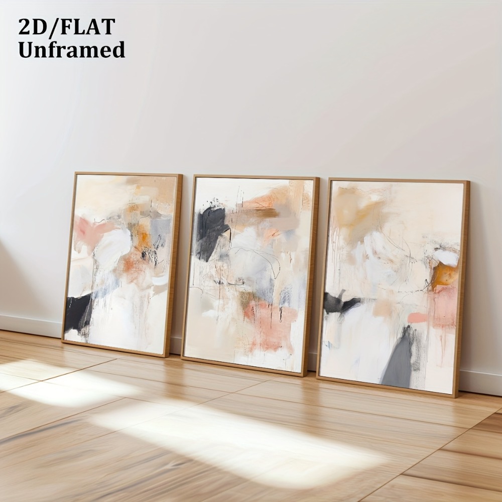 3개 프레임리스, 중성 베이지 블러쉬 핑크 추상 라인  - Abstract Canvas Set 리뷰 및 가격
