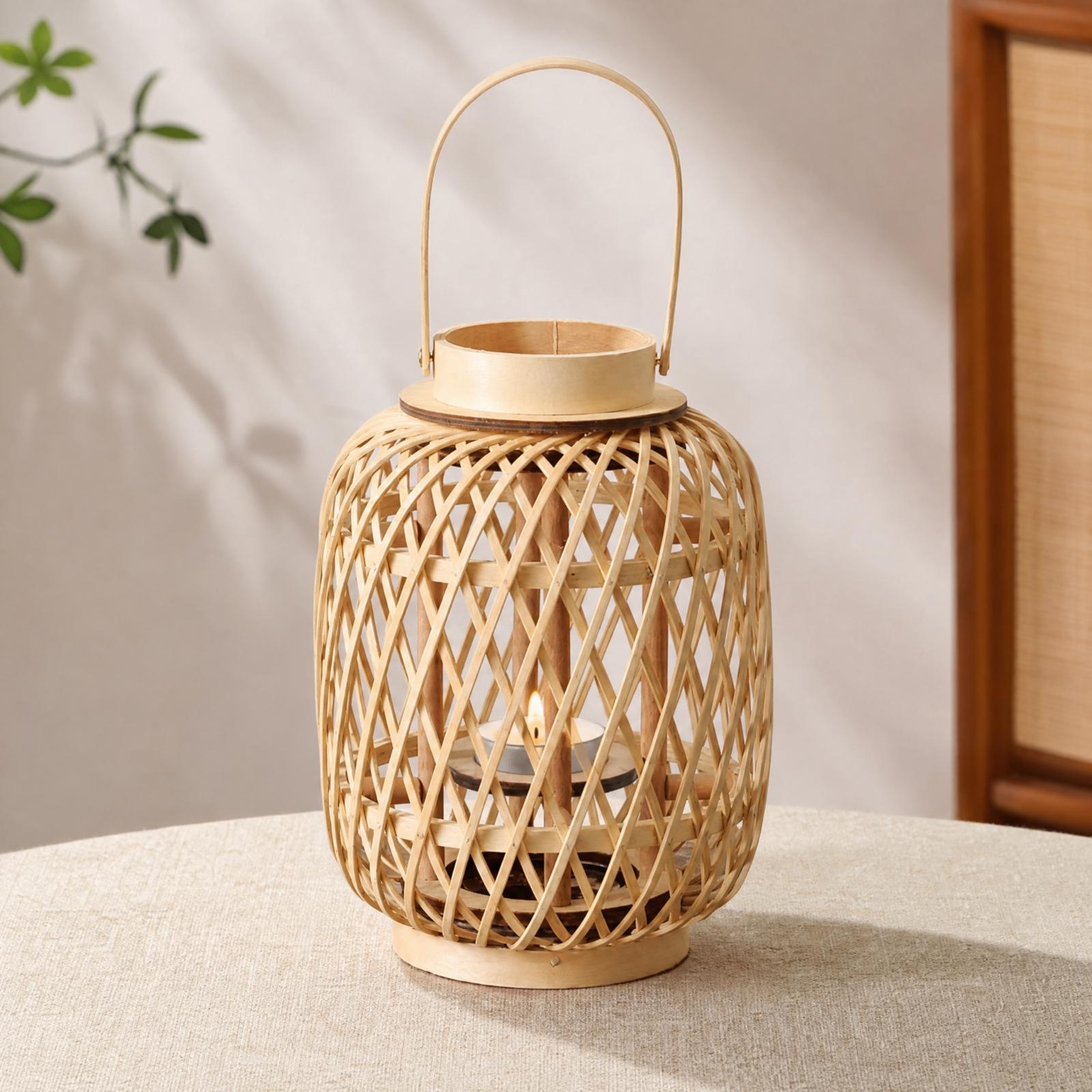 대나무 소재의 캔들 랜턴 홀더, 손으로 엮은 장식적인  - Candle Holder Decor 리뷰 및 가격