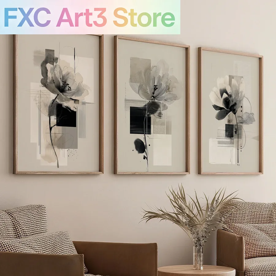 3개/세트 프레임리스, 추상적인 현대 꽃 예술 그림,  - Abstract Canvas Set 리뷰 및 가격