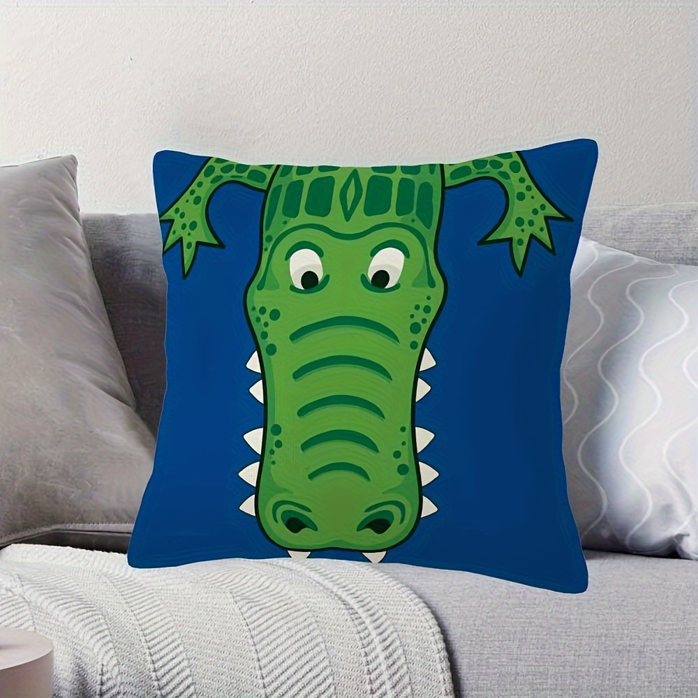 치아가 있는 현대적인 녹색 악어 무늬 쿠션 커버, 귀엽 - Throw Pillow 리뷰 및 가격