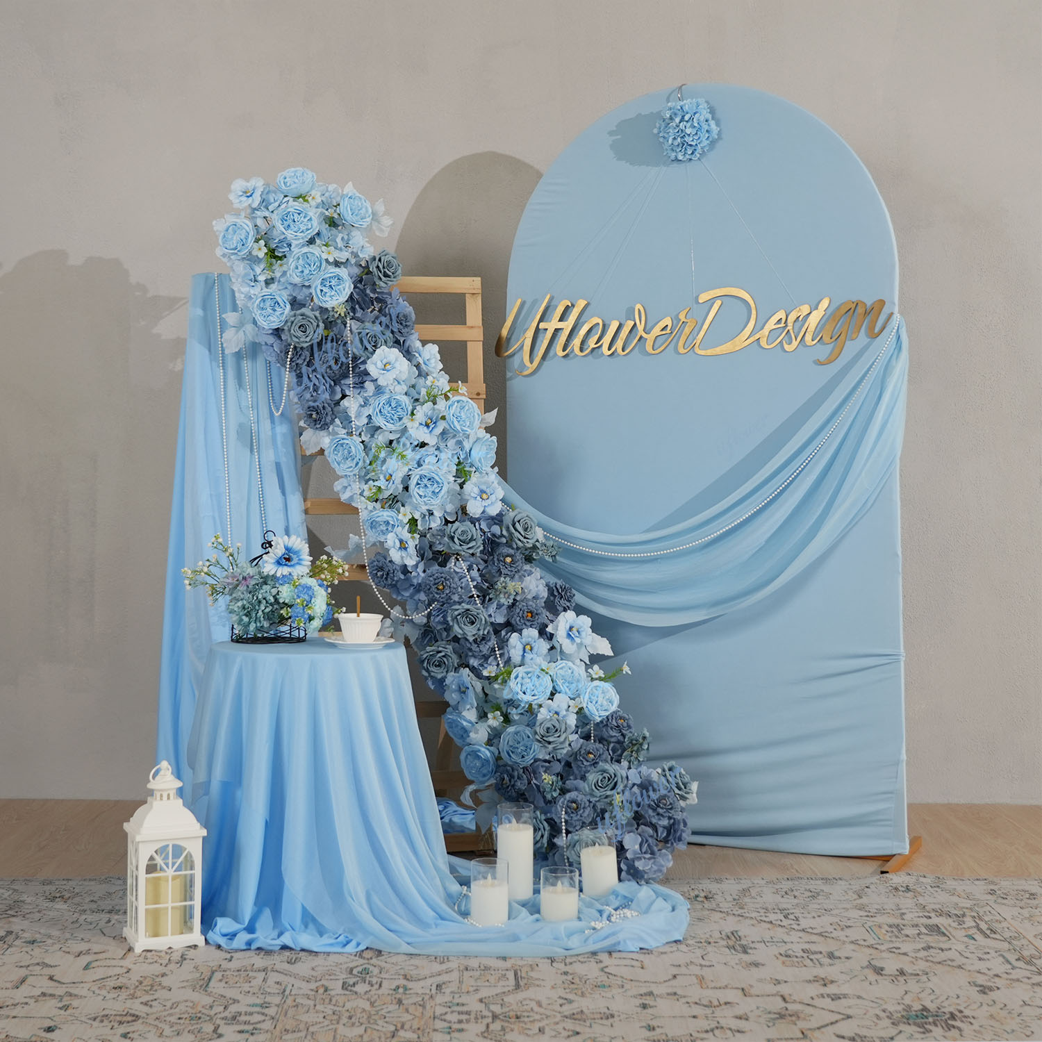 파란색 장미 인조 꽃 장식, DIY 웨딩 배경, 테이블 - Table Runner 리뷰 및 가격